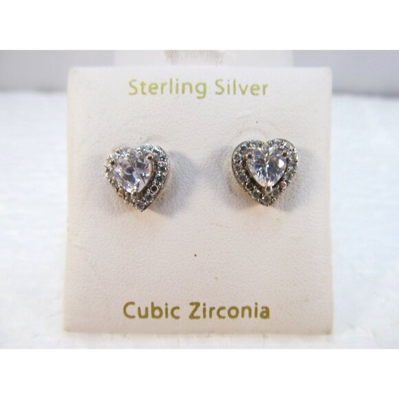 Cubic Zirconia Sterling Silver Heart Pierced Earrings - Picture 10 of 15